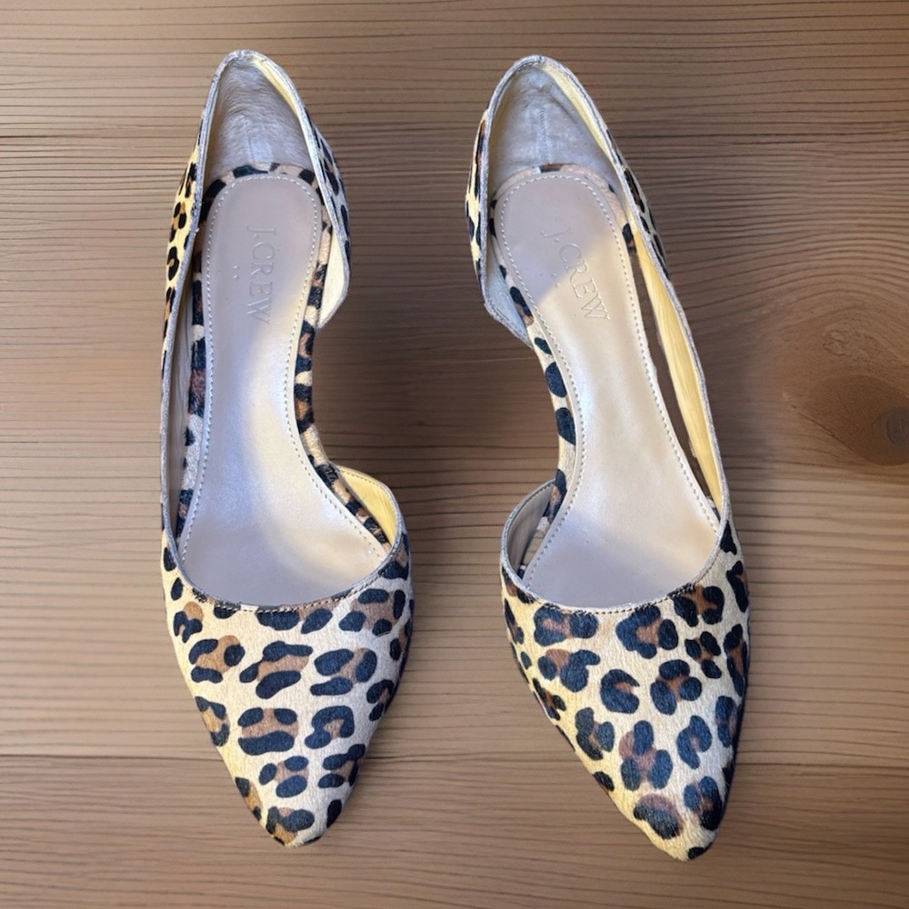 J.Crew Colette d'Orsay Pumps in Leopard Calf Hair Sz 6 Pointed Toe Kitten Heel